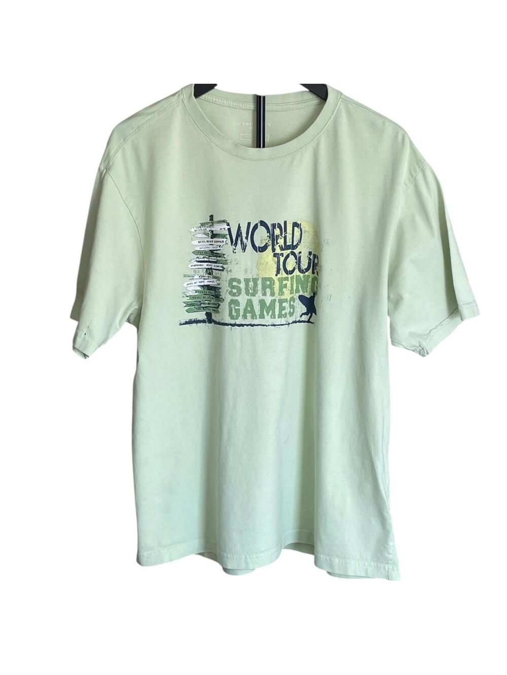 World Tour Surfing Games T Shirt Mens Large Mint Green Surf Graphic Tee CLEAN